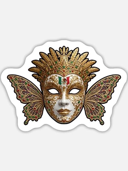 Goldgeflügelte Karnevalsmaske - Sticker Größe L (20 x 20 cm) - Mattweiß
