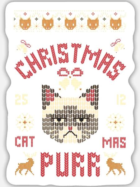 Ugly Christmas Katze - Sticker Größe L (20 x 20 cm) - Mattweiß