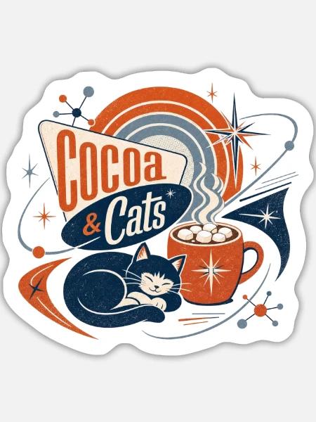 Kakao & Katzen Retro - Sticker Größe L (20 x 20 cm) - Mattweiß