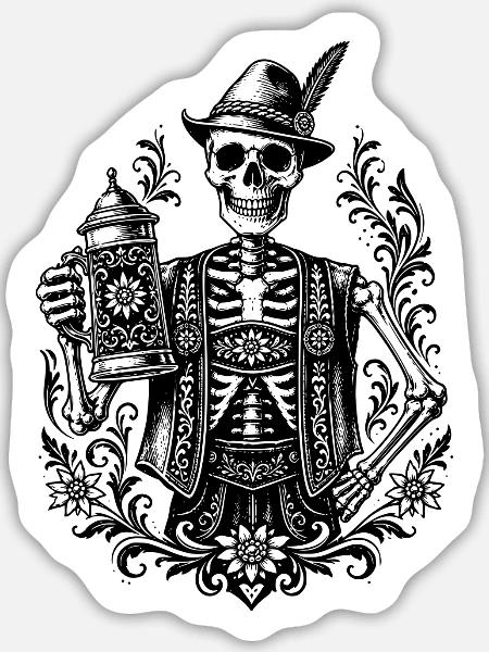 Bayerisches Skelett - Sticker Größe L (20 x 20 cm) - Mattweiß
