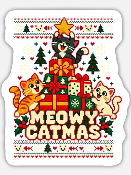Weihnachten Katzen Meowy Catmas - Sticker Größe L (20 x 20 cm) - Mattweiß