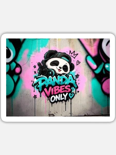 Panda Vibes Only Graffiti - Sticker Größe L (20 x 20 cm) - Mattweiß