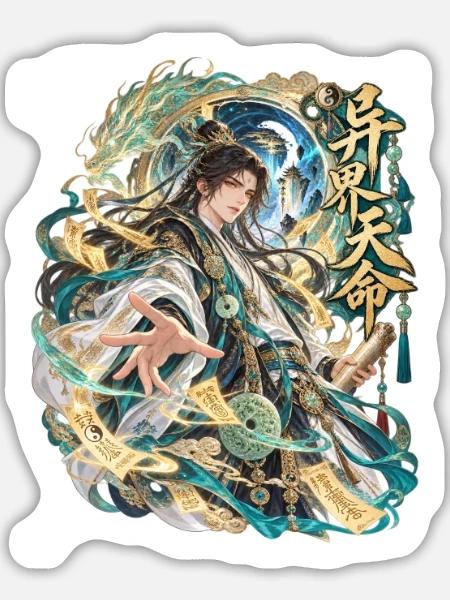 Schicksalsmeister in Jade-Robe - Sticker Größe L (20 x 20 cm) - Mattweiß