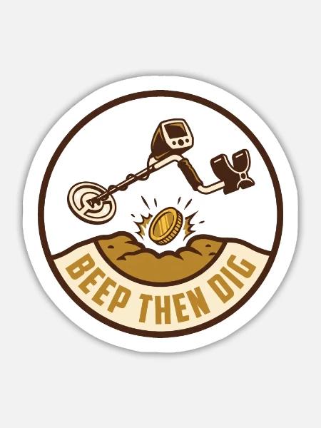 Piep und grabe – Metallerkennungsabzeichen - Sticker Größe L (20 x 20 cm) - Mattweiß