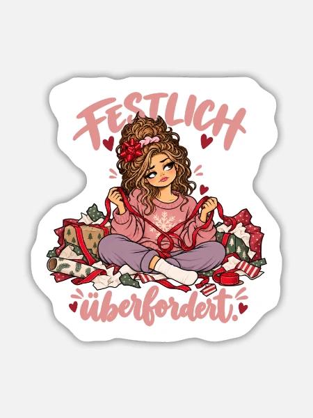 Lustiger Weihnachsspruch - festlich überfordert - Sticker Größe L (20 x 20 cm) - Mattweiß