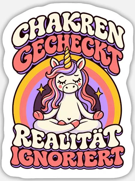 Yoga Einhorn – Chakren gecheckt - Sticker Größe L (20 x 20 cm) - Mattweiß