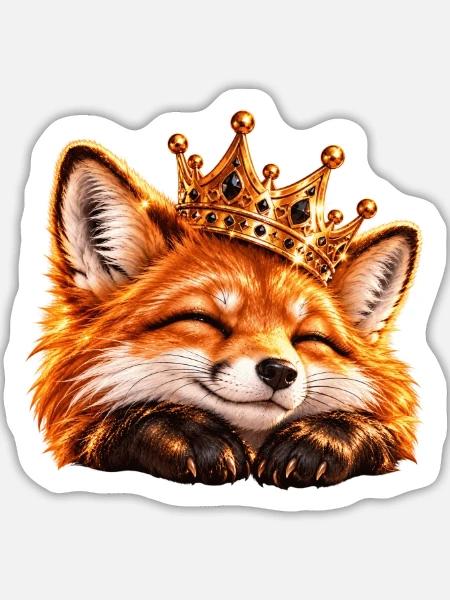 Königlicher Fuchs mit Krone - Sticker Größe L (20 x 20 cm) - Mattweiß