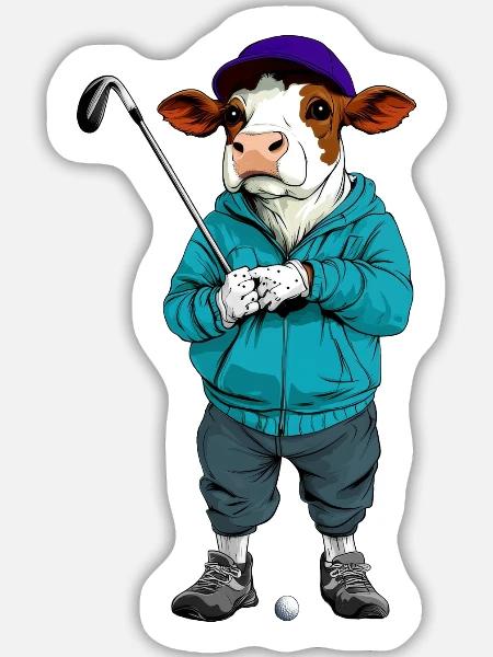 Kühe Golf - Sticker Größe L (20 x 20 cm) - Mattweiß