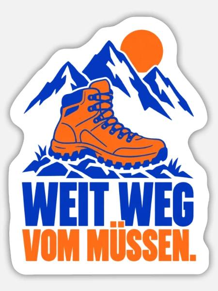 Weit weg vom Müssen. – Wandern - Sticker Größe L (20 x 20 cm) - Mattweiß