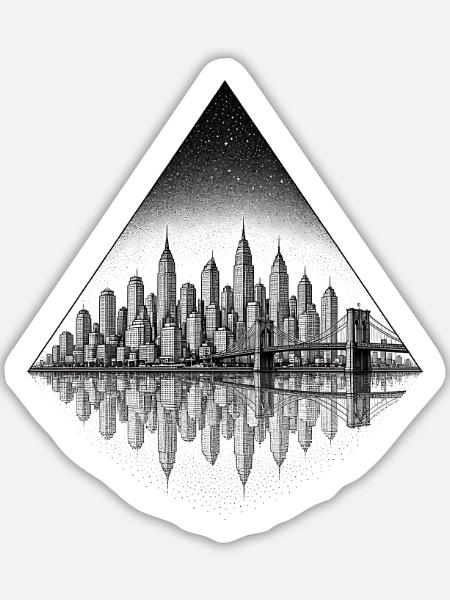Nachtstadtreflexion im Diamant-Design - Sticker Größe L (20 x 20 cm) - Mattweiß