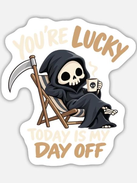 Niedlicher Sensenmann schwarzer Humor - Sticker Größe L (20 x 20 cm) - Mattweiß