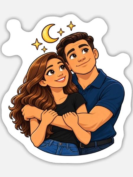 Moonlit Embrace Duo - Sticker Größe L (20 x 20 cm) - Mattweiß