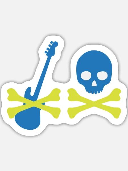 Pirat mit Bass und Totenkopf - Sticker Größe L (20 x 20 cm) - Mattweiß