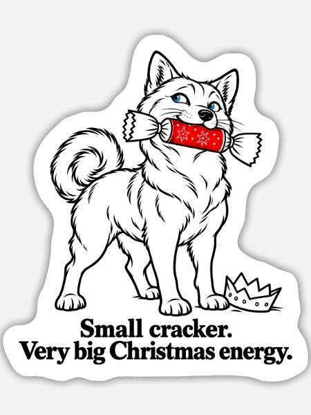 Shiba Inu mit großer Weihnachts-Cracker-Energie - Sticker Größe L (20 x 20 cm) - Mattweiß