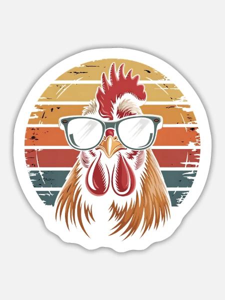 Retro Hahn Sonnenbrille Sonnenuntergang Hühner - Sticker Größe L (20 x 20 cm) - Mattweiß