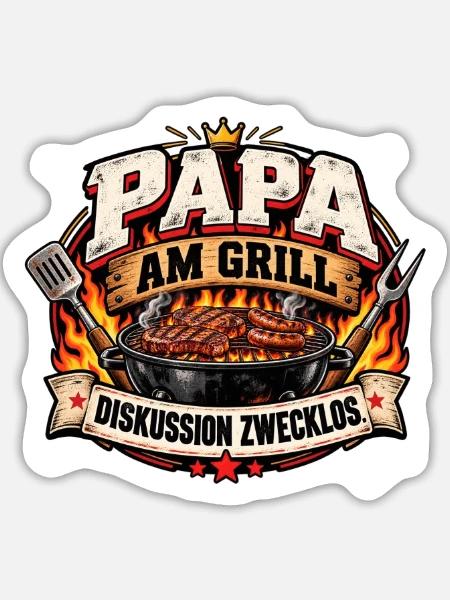 Papa am Grill: Diskussion Zwecklos - Sticker Größe L (20 x 20 cm) - Mattweiß