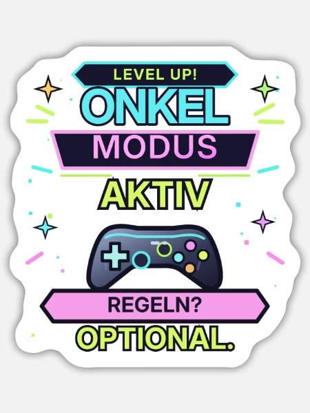 Onkel Modus Aktiv Neon Gaming - Sticker Größe L (20 x 20 cm) - Mattweiß