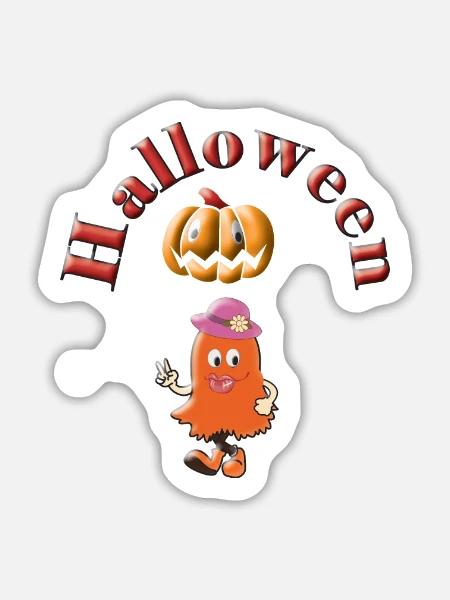 Halloween Freudiger Geist-Kürbis - Sticker Größe L (20 x 20 cm) - Mattweiß