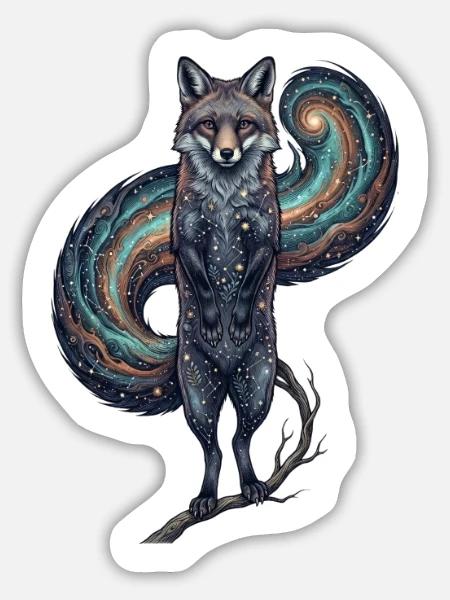 Kosmischer Fuchs – Galaxie Sternen Kunst - Sticker Größe L (20 x 20 cm) - Mattweiß