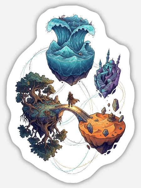 Schwebende Fantasy Inseln – Epische Reise - Sticker Größe L (20 x 20 cm) - Mattweiß