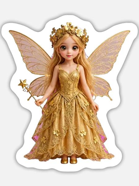 Goldene Feenprinzessin Glänzende Flügel - Sticker Größe L (20 x 20 cm) - Mattweiß