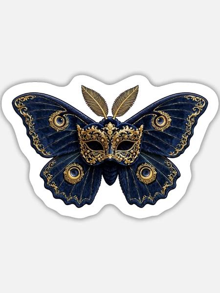 Goldener Venezianer Schmetterling - Sticker Größe L (20 x 20 cm) - Mattweiß