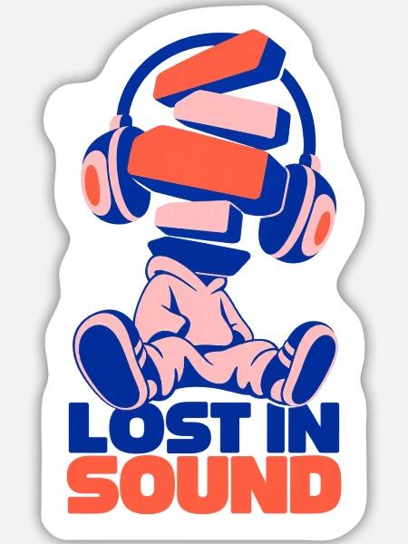 Lost in Sound Bücherkopf - Sticker Größe L (20 x 20 cm) - Mattweiß
