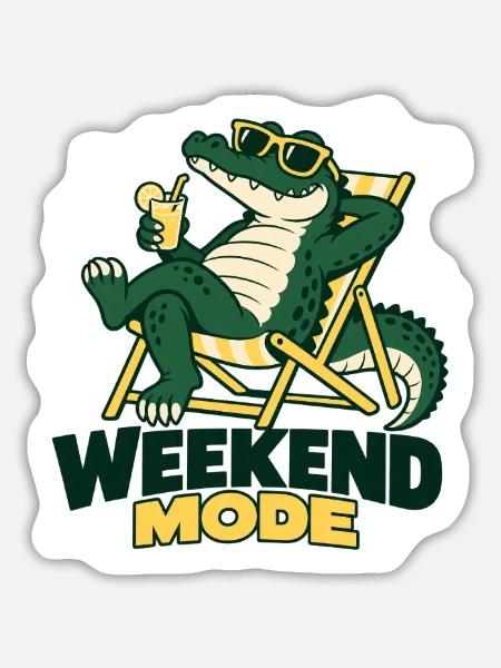 Alligator im Weekend Modus Strandlook - Sticker Größe L (20 x 20 cm) - Mattweiß