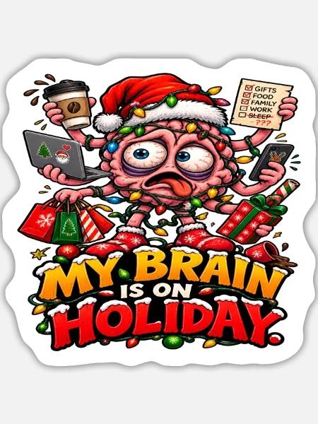 Weihnachtsgehirn im Urlaub - Sticker Größe L (20 x 20 cm) - Mattweiß