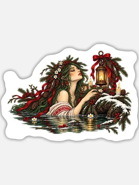 Weihnachts-Rusalka-Slawisches Wassergeist-Design - Sticker Größe L (20 x 20 cm) - Mattweiß