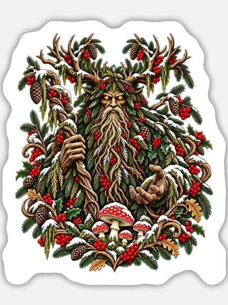 Weihnachtsleshy-Slawischer Waldgeist-Design - Sticker Größe L (20 x 20 cm) - Mattweiß