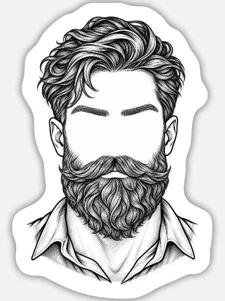 Lineart Bartportrait Schwarzweiß - Sticker Größe L (20 x 20 cm) - Mattweiß