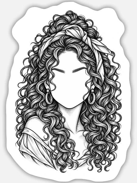Lockige Portraitsilhouette Stirnband - Sticker Größe L (20 x 20 cm) - Mattweiß