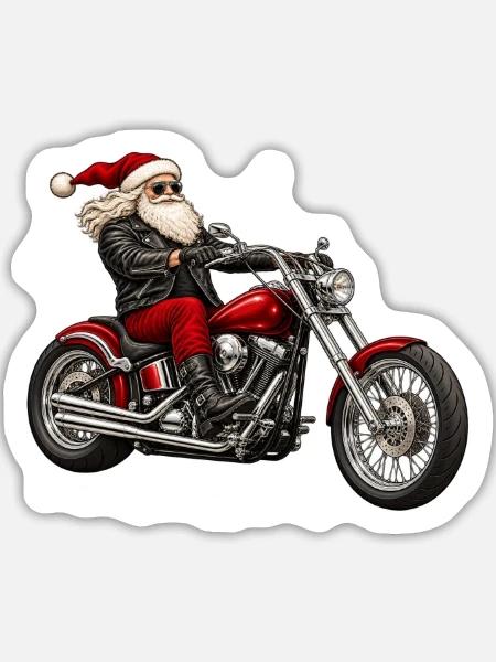 Weihnachtsbiker Santa auf Motorrad - Sticker Größe L (20 x 20 cm) - Mattweiß