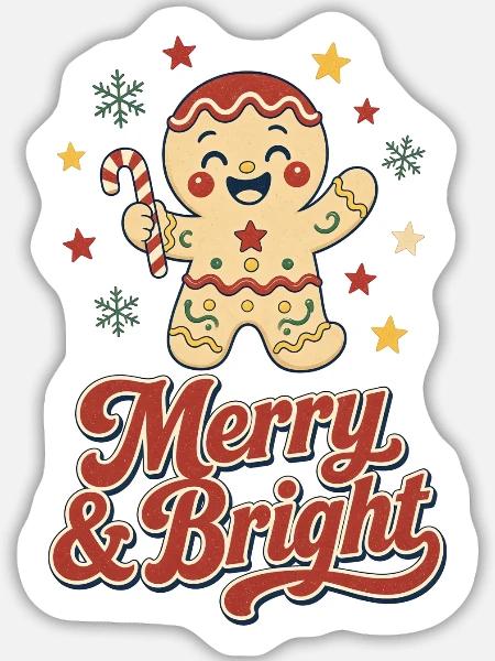 Merry & Bright Retro Gingerbread - Sticker Größe L (20 x 20 cm) - Mattweiß