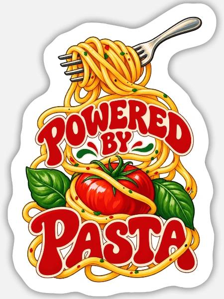 Powered by Pasta: Italienisches Essen - Sticker Größe L (20 x 20 cm) - Mattweiß