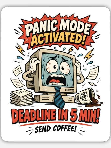 Deadline in 5 Min Panikmodus Computer - Sticker Größe L (20 x 20 cm) - Mattweiß
