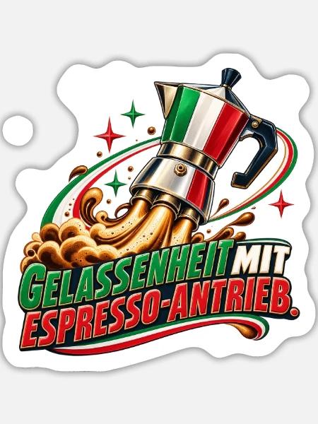 Gelassenheit mit Espresso-Antrieb - Sticker Größe L (20 x 20 cm) - Mattweiß