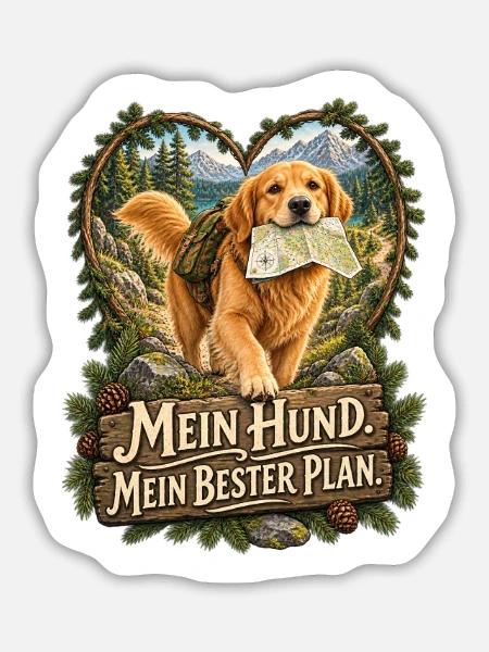 Mein Hund. Mein bester Plan. - Sticker Größe L (20 x 20 cm) - Mattweiß