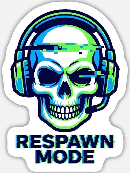 Respawn-Modus – Gamer Skull Badge - Sticker Größe L (20 x 20 cm) - Mattweiß