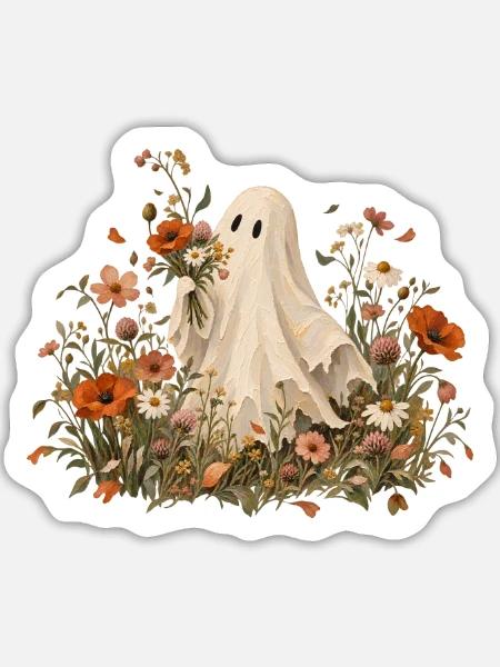 Halloween Geist im Blumenbeet - Sticker Größe L (20 x 20 cm) - Mattweiß