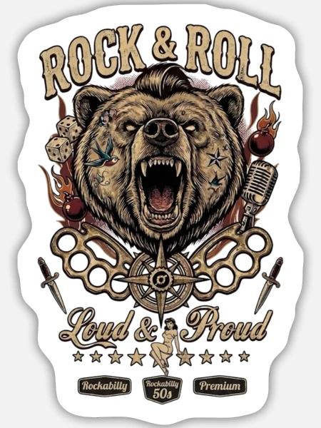 Rock & Roll Bär – Laut & Stolz - Sticker Größe L (20 x 20 cm) - Mattweiß