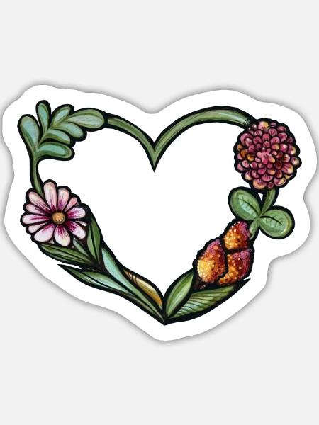 Aquarellrahmen mit Blumenherz - Sticker Größe L (20 x 20 cm) - Mattweiß