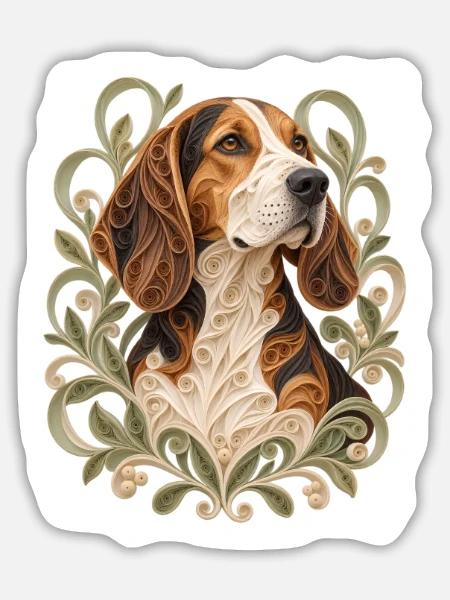 Beagle-Quilling – Hundeporträt - Sticker Größe L (20 x 20 cm) - Mattweiß