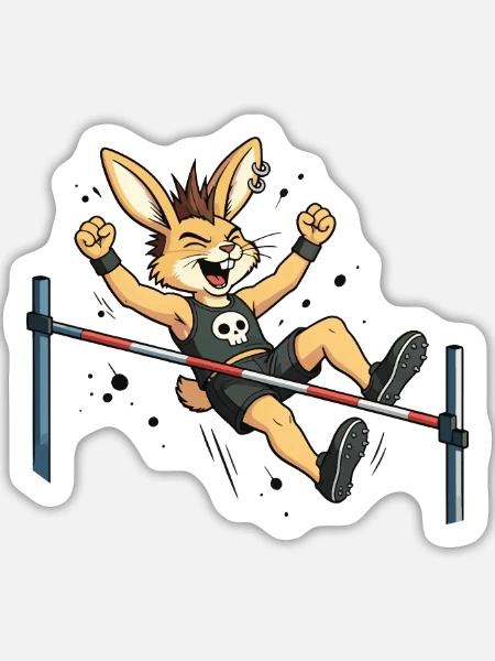 Bunny Punk Hochsprung-Athlet - Sticker Größe L (20 x 20 cm) - Mattweiß