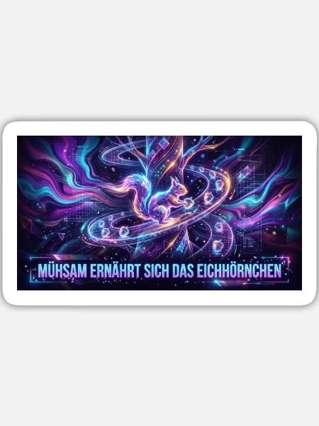 Neon-Eichhörnchen im Galaxienfluss - Sticker Größe L (20 x 20 cm) - Mattweiß