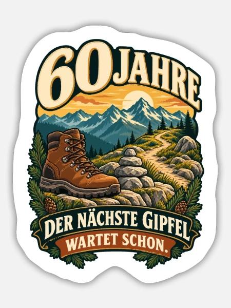 60 Jahre Gipfelsturm - Sticker Größe L (20 x 20 cm) - Mattweiß