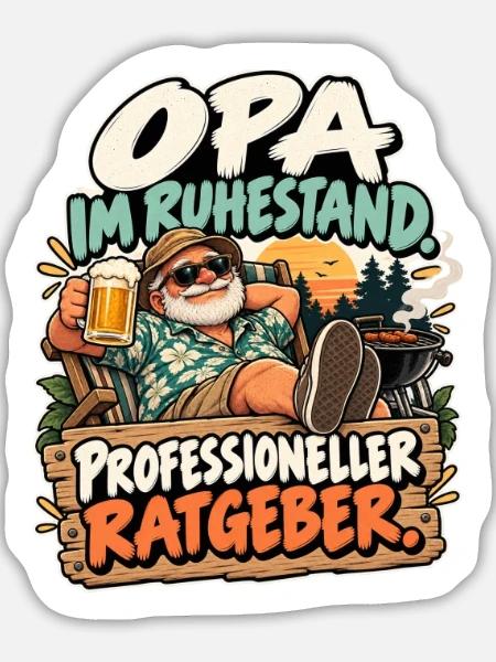 Opa im Ruhestand: Profi Ratgeber - Sticker Größe L (20 x 20 cm) - Mattweiß