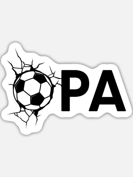 Opa mit Fußball – Schwarz - Sticker Größe L (20 x 20 cm) - Mattweiß
