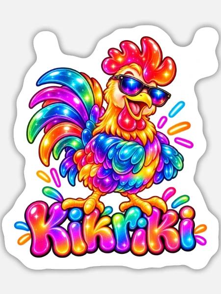 Buntes Huhn mit Sonnenbrille - Sticker Größe L (20 x 20 cm) - Mattweiß